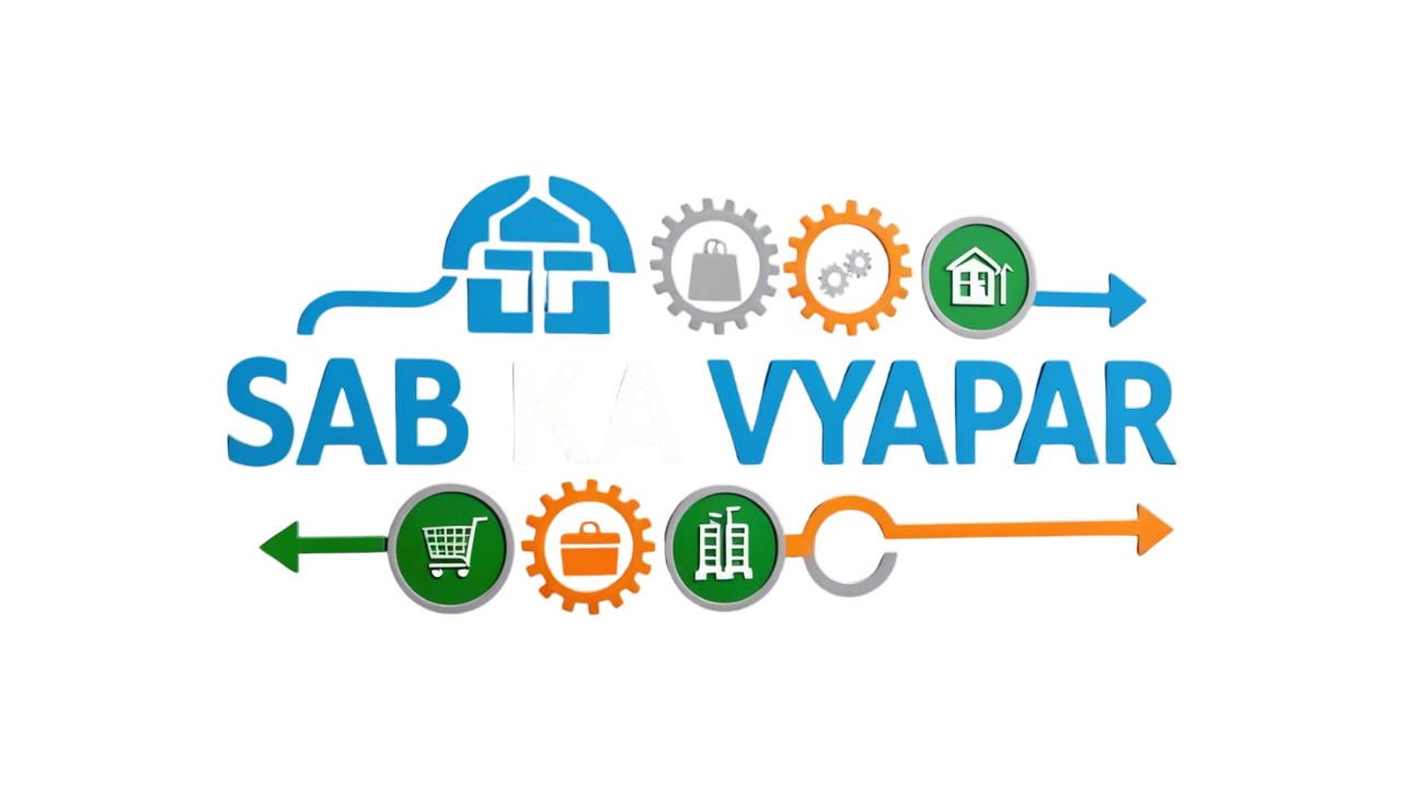 Design a modern, professional logo for _Sab ka vyapar,_ a website that connects all types of businesses (B2B), professionals, wholesalers, retailers, contractors, and consumers (B2C). The logo should symbol (1)